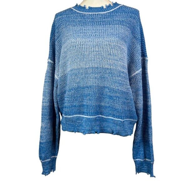 Pistola Distressed Gradient Blue Ombre Surge Stitched Sweater Cotton Size Medium - Picture 2 of 11